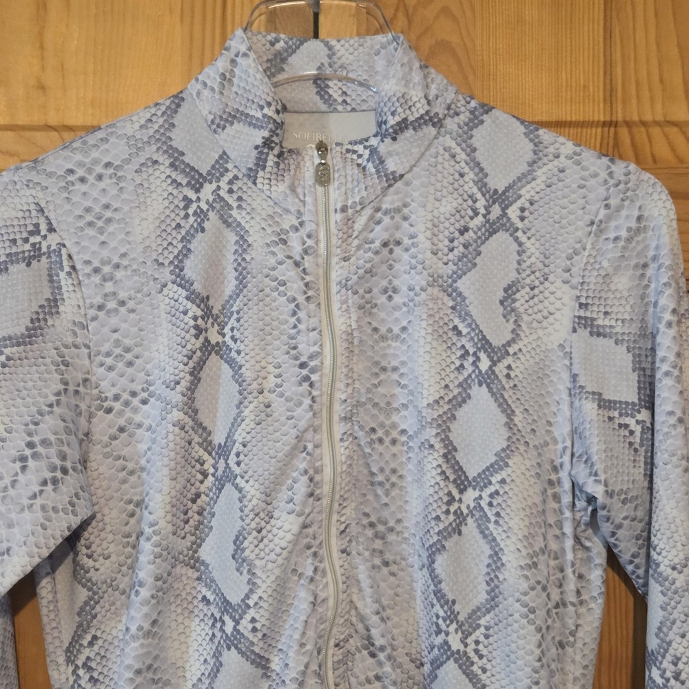 Sofibella Womens S Jacket Tennis Golf White Grey Full Zip Snake Print Python